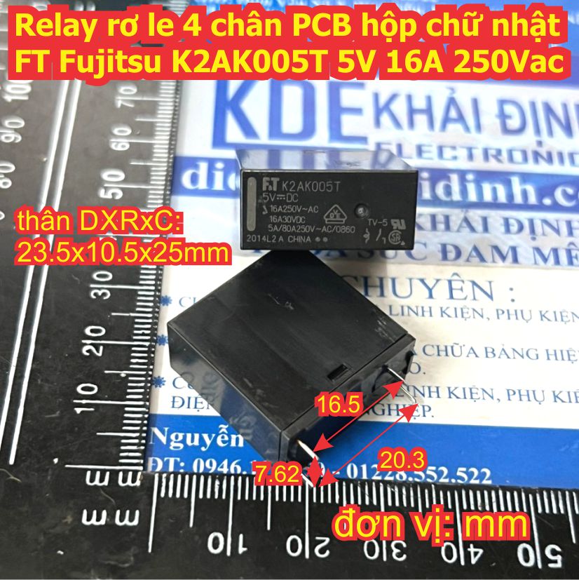 Relay rơ le 4 chân PCB hộp chữ nhật FT Fujitsu K2AK005T 5V Omron G5JS-1A-NT 12V 16A 250Vac kde9242