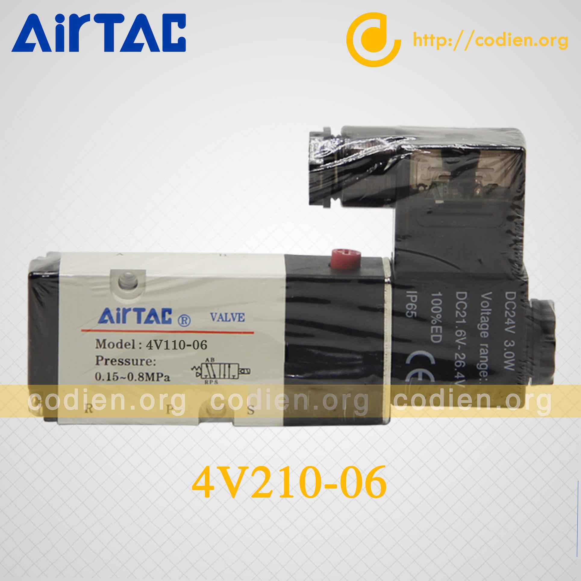 Van điện từ Airtac 4V210-06, Van khí nén, Van chia khí 4V210-06 ( Van 5/2 ) 220VAC 24VDC Solenoid Valve