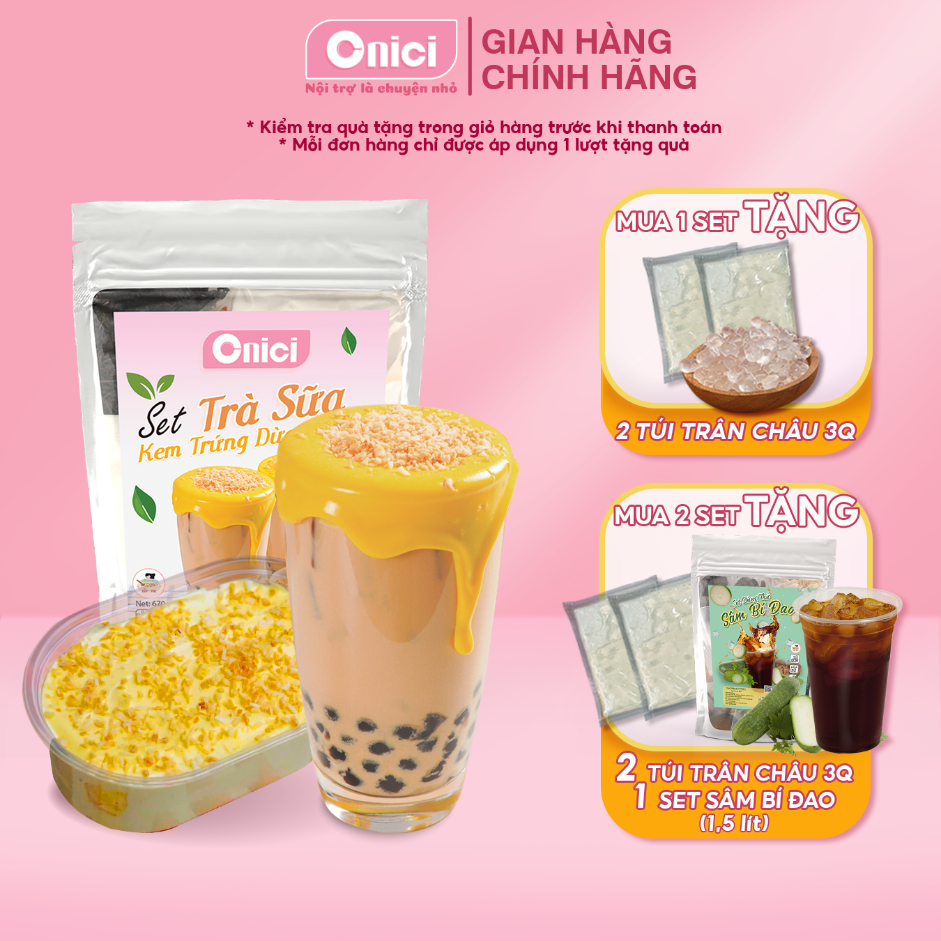 Trà sữa tự pha Bếp Của Mẹ Onici Set nguyên liệu trà sữa Kem trứng mix vụn dừa nướng cao cấp 20 - 25 ly