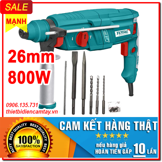 [HCM]Máy khoan đục (3 chức năng) Total TH308268 800W 26mm (Kèm 3 mũi khoan gài 2 mũi đục)