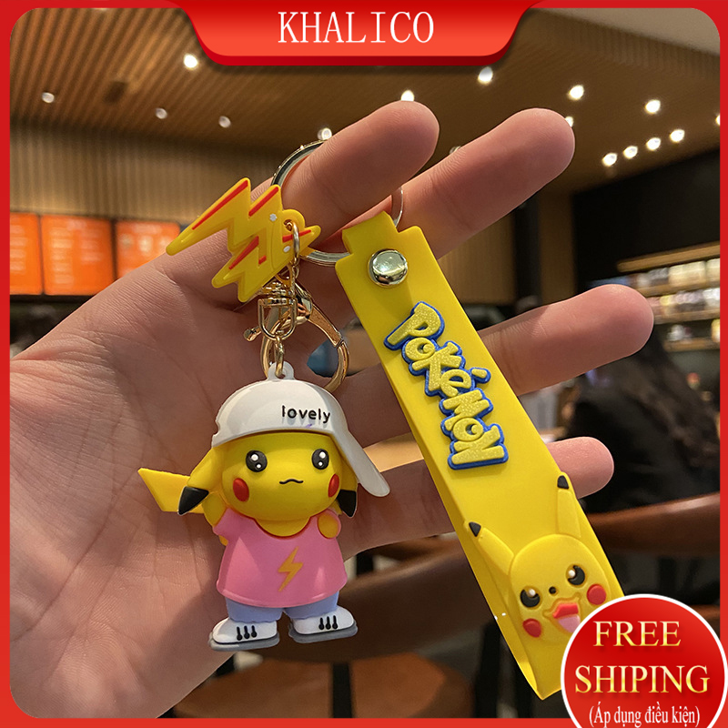 [FREESHIP] Móc khóa xe, treo cặp đi học KHALIK MK018286 - hình Pikachu Pokemon (Áo hồng dây vàng)