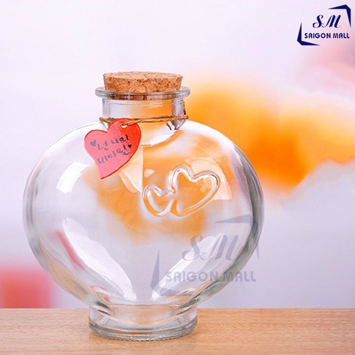 [HCM]Combo 2 trái tim thủy tinh lọ thủy tinh hình trái tim đựng đồ trang trí lọ handmade lọ đựng hạt giấy đựng cát màu đựng nước uống KÈM NÚT GỖ VÀ DÂY SƠ DỪA QUẤN