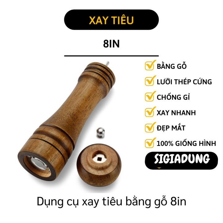 Dụng cụ xay tiêu 8inch - Dụng cụ xay gia vị, xay muối thủ công bằng gỗ nhanh chóng
