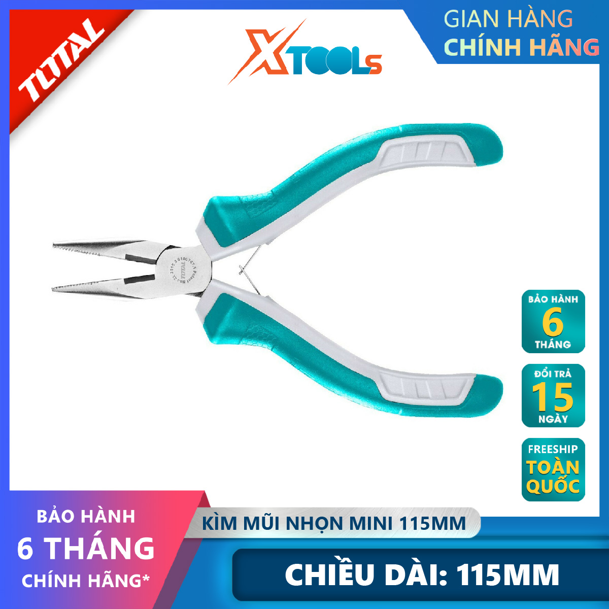Total thtmn256 mini prong pliers | 4,5/115mm size tapered pliers, polished and rust-resistant pliers head, rubber grip handles