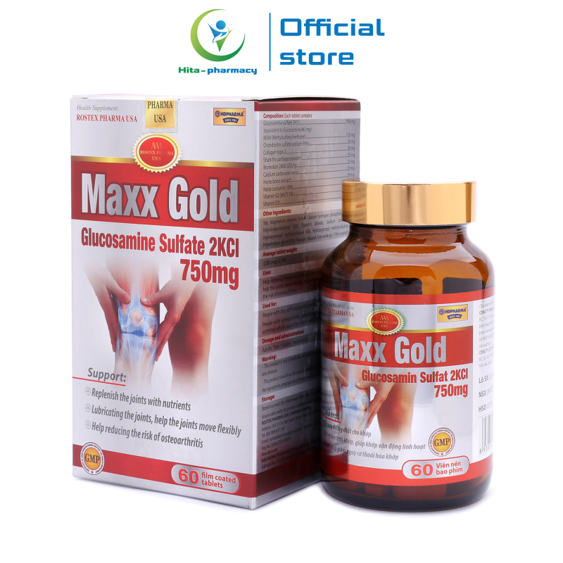 Viên Uống Bổ Xương Khớp Glucosamine Maxx Gold giảm đau nhức xương khớp, chống thoái hóa khớp - Chai 60 viên