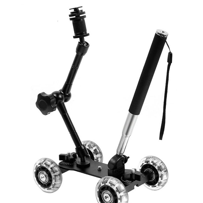 Camera Table Slider Dolly Desktop Mini Video Mobile Rolling Sliding Dolly Car Stabilizer with Magic Arm For DSLR Camera