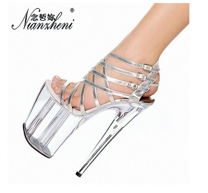 (20cm) Siêu Phẩm Giày Cao Gót Nữ, Giày Catwalk Màu Đen, Bạc