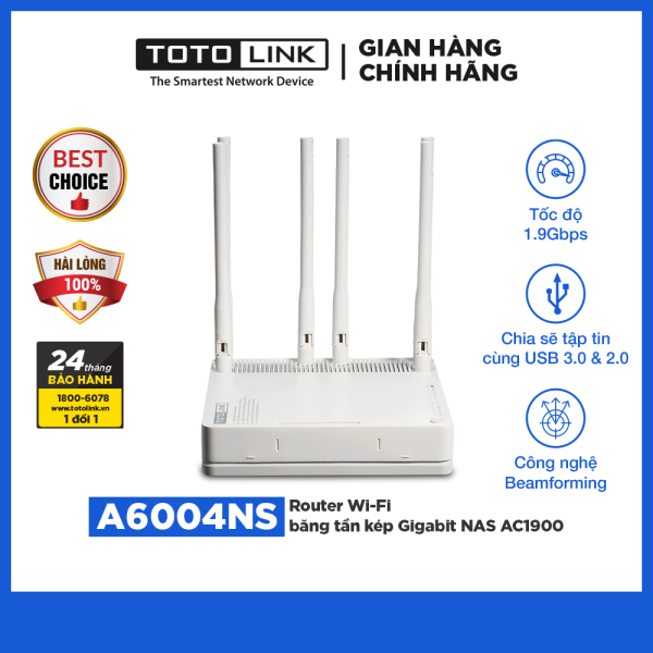 Bảng giá Router WiFi băng tần kép Gigabit AC1900 - A6004NS - TOTOLINK Phong Vũ