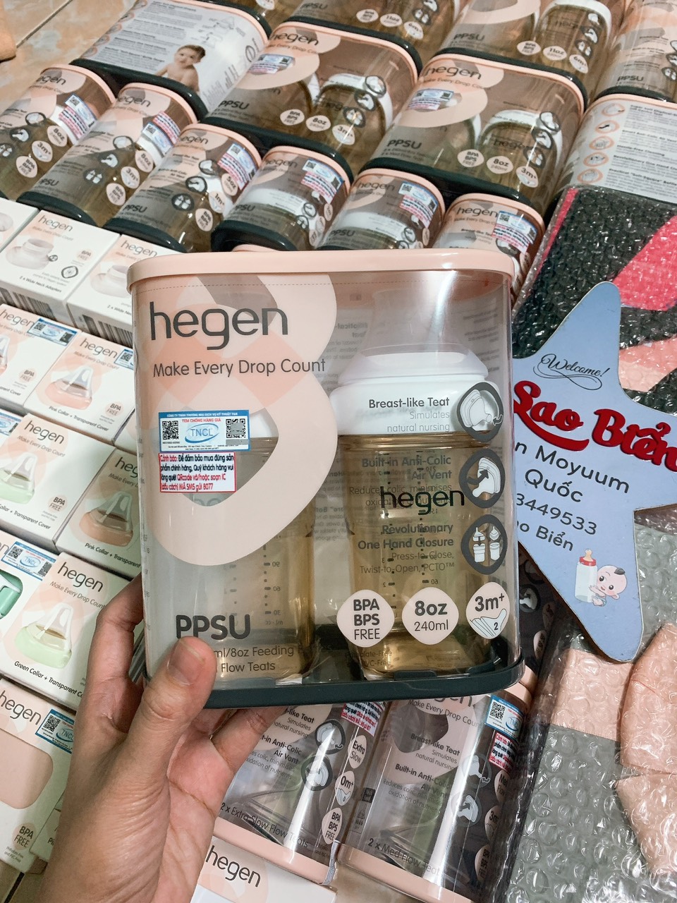 Set 2 bình sữa Hegen 150ml 240ml 330ml cổ trắng xanh hồng tím chính hãng