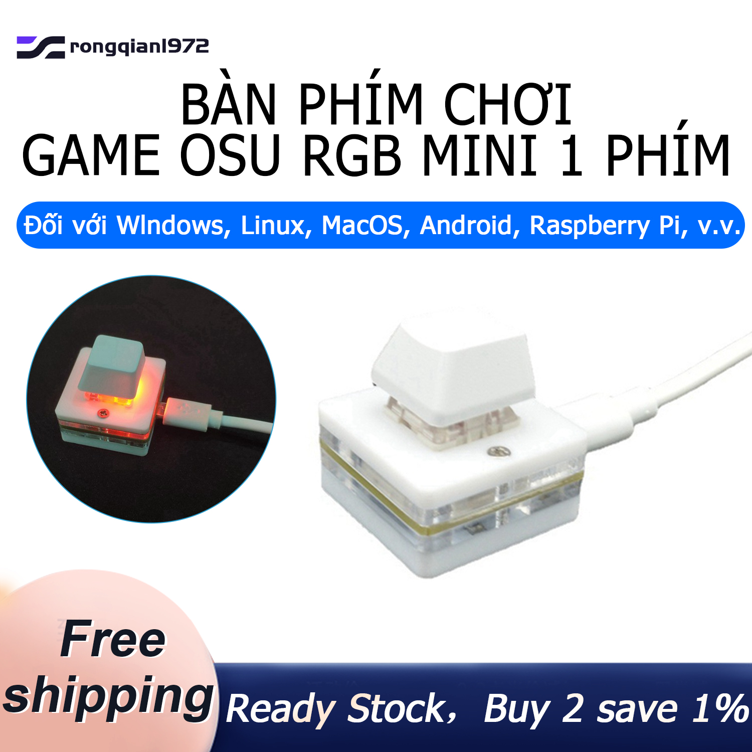 RGB Mini 1 Key OSU Gaming Keyboard Photoshop Drawing Keyboard Programming Macro Keypad Mechanical Keyboard, Red Shaft