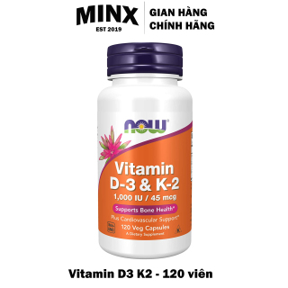 Vitamin D3 K2 1000IU 45mcg Now - Viên bổ sung Now Vitamin D3K2 120 viên thumbnail