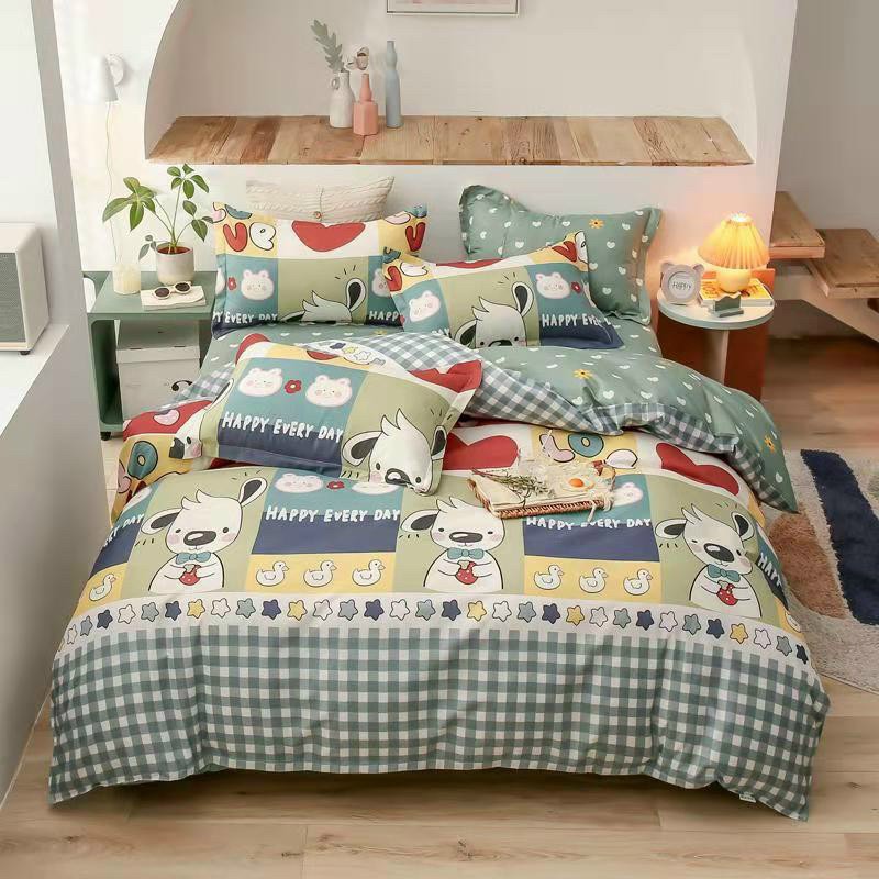Bộ chăn ga gối cotton poly chó xanh