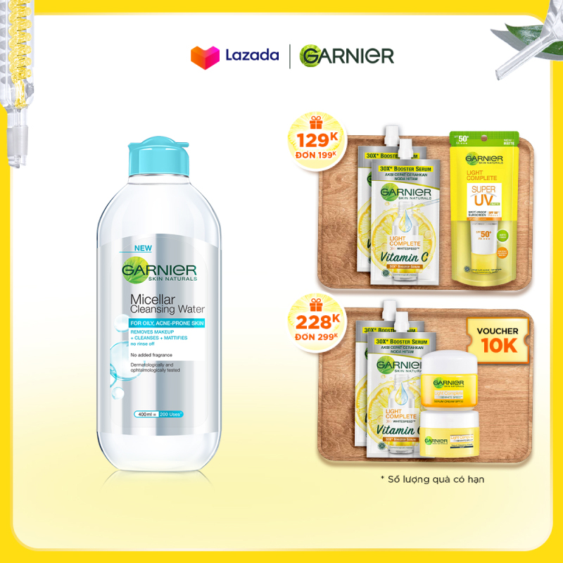 [Nhập voucher còn 112K] Nước làm sạch và tẩy trang cho da dầu mụn Garnier Micellar Water 400ml nhập khẩu