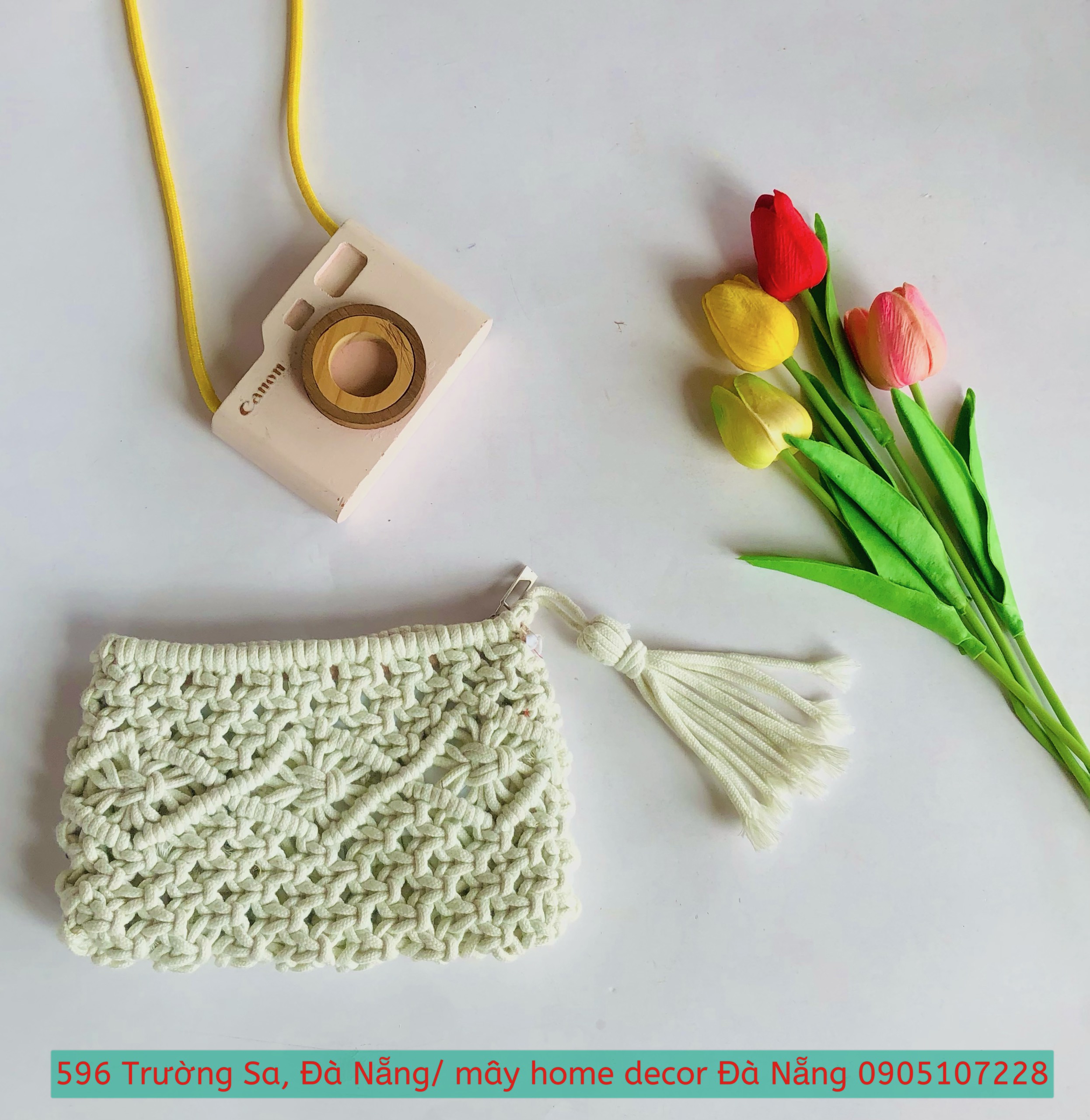[Siêu Sale] Ví Macrame Cầm Tay Chất Liệu Len Đan Tay Tỉ Mỉ Xinh Xắn Cao Cấp - Kích thước: ngang: 20cm * dài :13cm