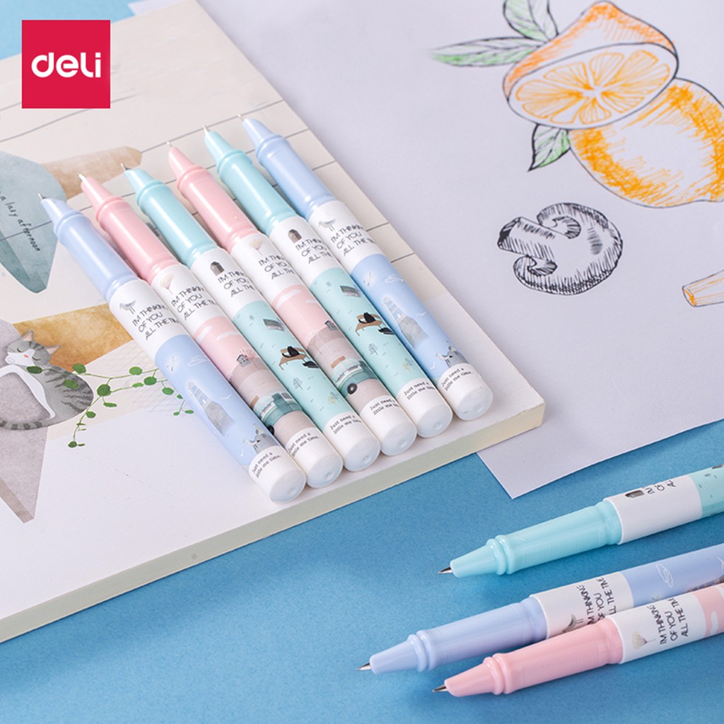 Bút máy học sinh luyện viết chữ đẹp có bán kèm ống mực Deli - Họa tiết đáng yêu - Màu Hồng/Xanh dương/Xanh lá- A919