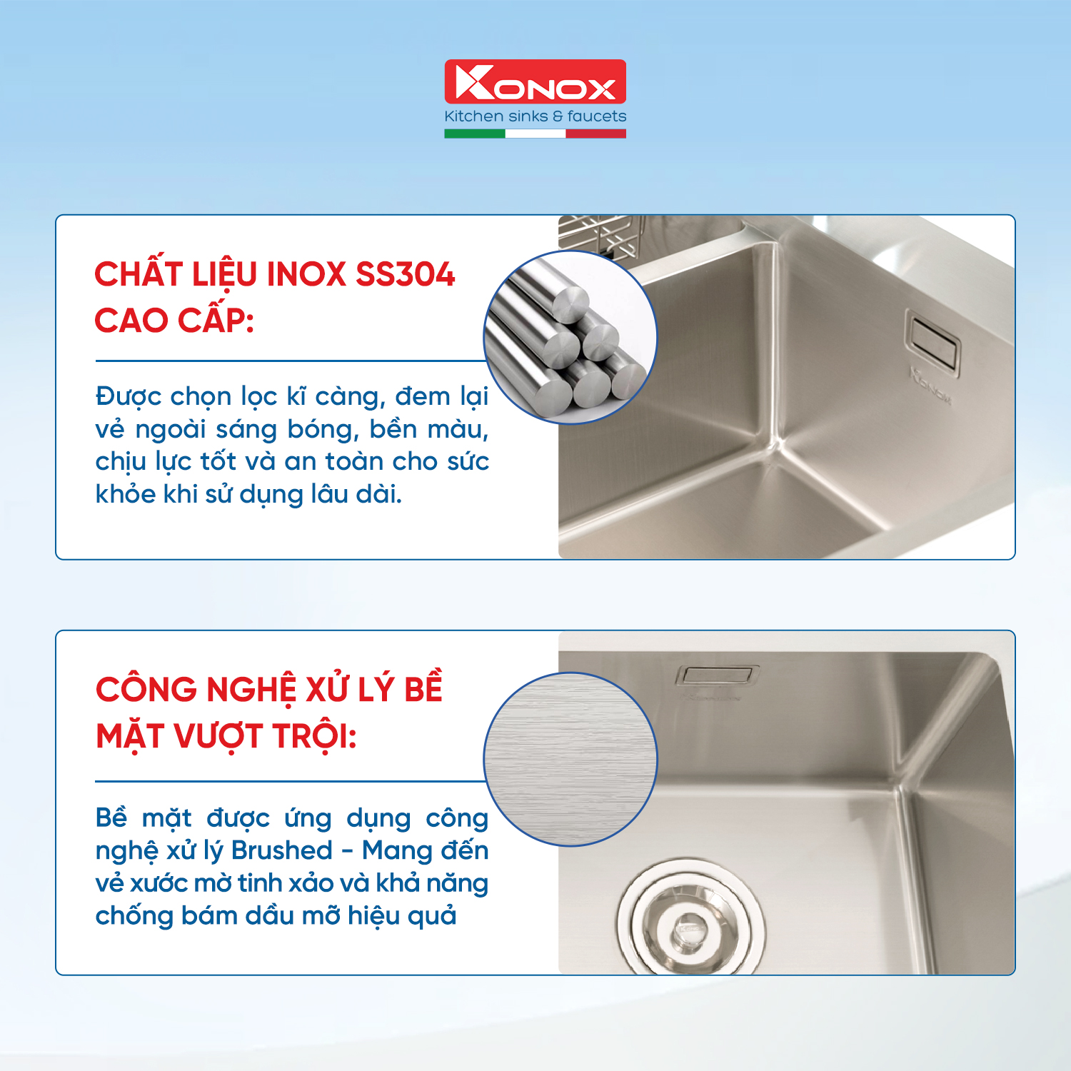 Chậu rửa bát inox 2 hố Konox KN8248DO