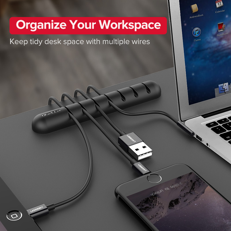 UGREEN 7 Clips Cable Organizer Silicone USB Cable Winder Flexible Cable Management Clips Cable Holder for Mouse Headphone Earphone