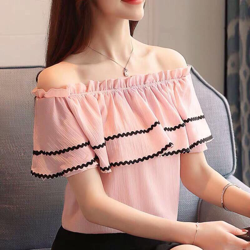 Áo Voan Kiểu Bẹt Vai Phối Diềm Tầng Kiểu Nữ Tính TTSL0138