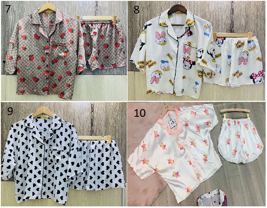 [HCM]Đồ Bộ Lụa Tơ Tằm  Quần Đùi Tay Cánh Dơi