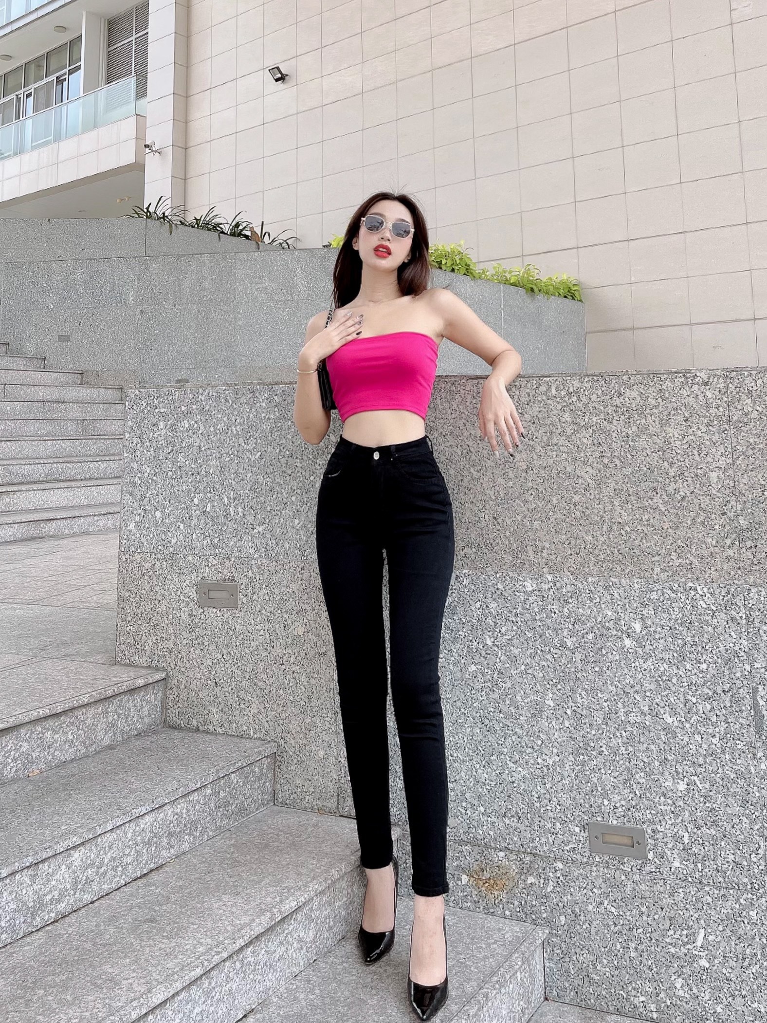 [35-67kg] Quần Dài Jean Nữ Màu Đen Mẫu Trơn Basic Lưng Cao Hàng Co Giãn Mạnh