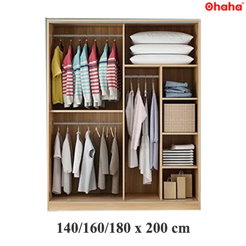 [ Freeship HCM ] [ Trả góp 0%] Tủ quần áo gỗ công nghiệp 2 cánh lùa Ohaha (trắng/vàng gỗ) - CL004