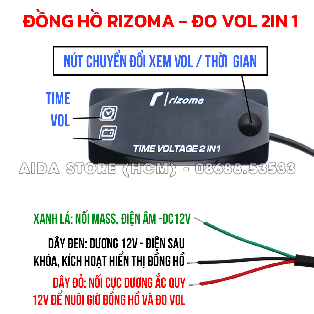 [HCM]Đồng hồ LED đa năng đo vôn thời gian xe máy