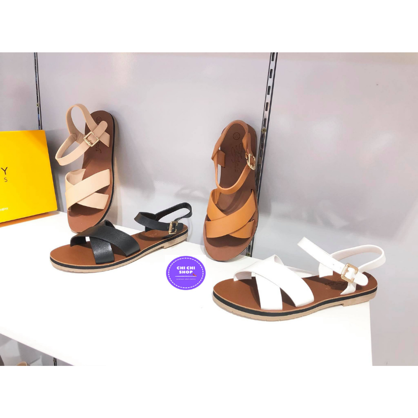 Giày sandal đế thấp quai chéo