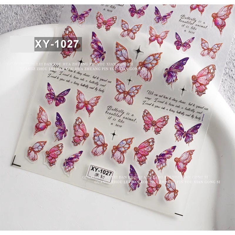 Sticker lụa 3d bướm đỏ sắc nét | hình dán móng tay xy-1034