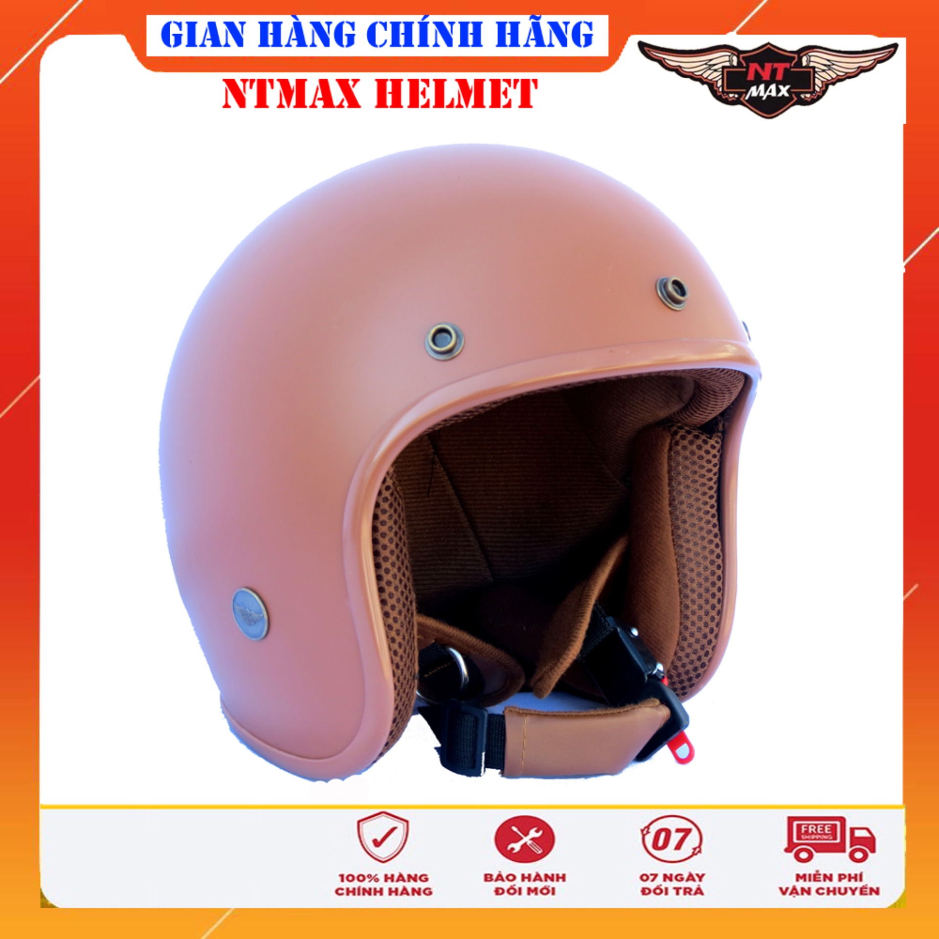 Mũ bảo hiểm NTMAX 3/4 nâu nhám