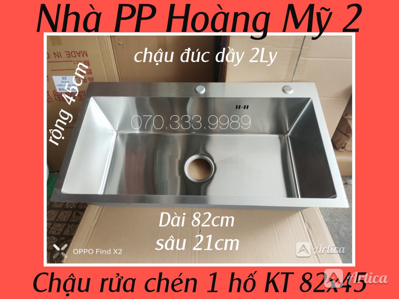 Chậu rửa chén bát inox sus304 1 hộc lớn kt 8245 dày 2ly