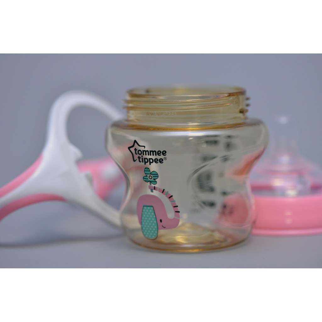 Bình sữa PPSU 150ml màu hồng (kèm tay cầm và núm ti chảy sữa trung) 3 tháng trở lên(82007,82008)