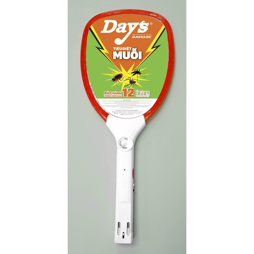 Vợt muỗi Sunhouse DAE-312R màu đỏ, vợt muỗi Sunhouse 312R tích hợp đèn báo sạc tiện dụng