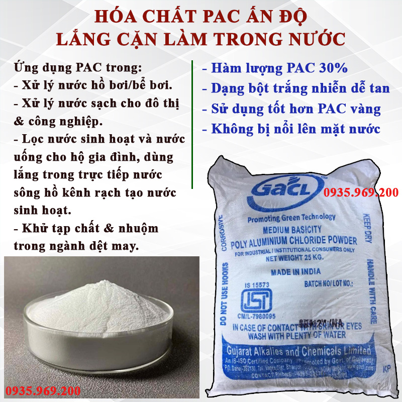 5kg PAC 30% Ấn Độ, PAC trắng, PAC lắng cặn làm trong nước