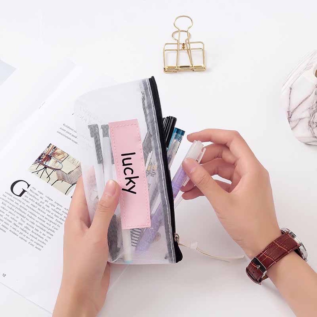 Bóp Viết-Hộp Bút Lưới Tag Chữ