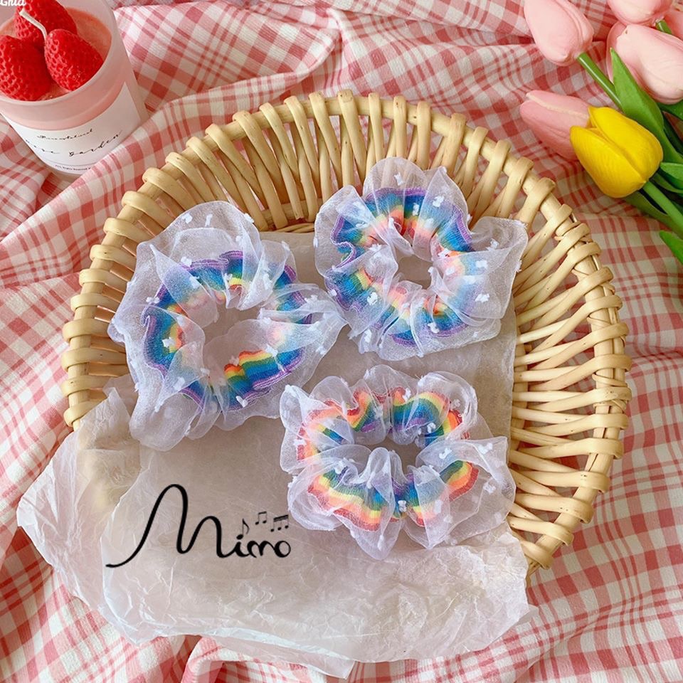 Dây cột tóc scrunchies cầu vồng xinh xắn