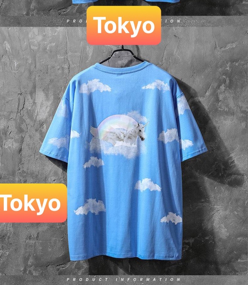 ÁO THUN TEEN FORM PHOM RỘNG TAY LỠ NỮ UNISEX XANH NGỰA MÂY TRỜI HOKKAIDO NHẬT BẢN - TOKYO FASHION