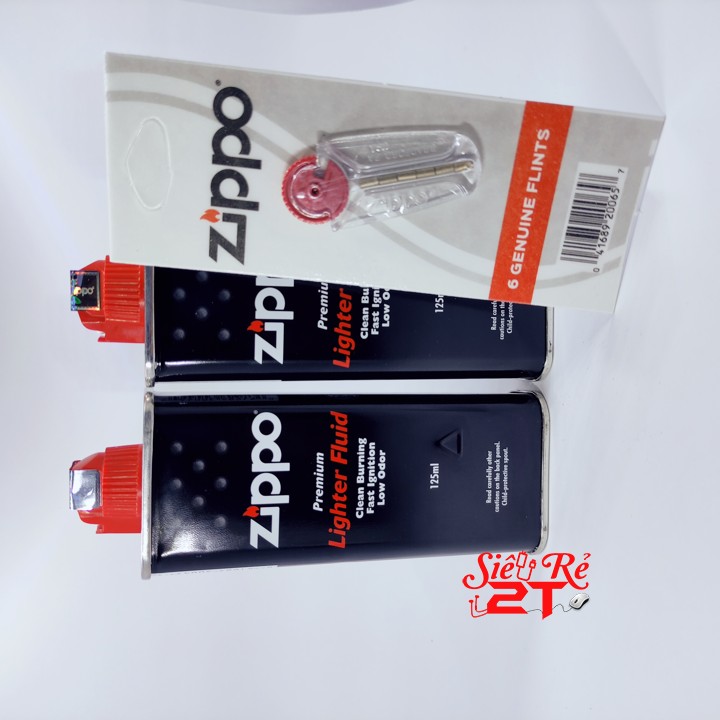 Combo 2 xăng Zippo, 1 vỉ đá lửa - Hàng chính hãng