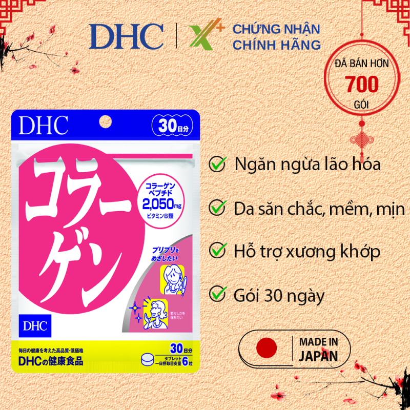 Viên uống collagen DHC Nhật Bản thực phẩm chức năng giúp chống lão hoá da, tăng khả năng đàn hồi, hỗ trợ xương khớp gói 30 ngày XP-DHC-COL30 nhập khẩu