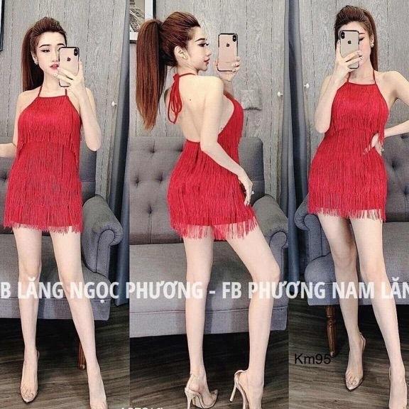 Đầm body cổ yếm tua rua
