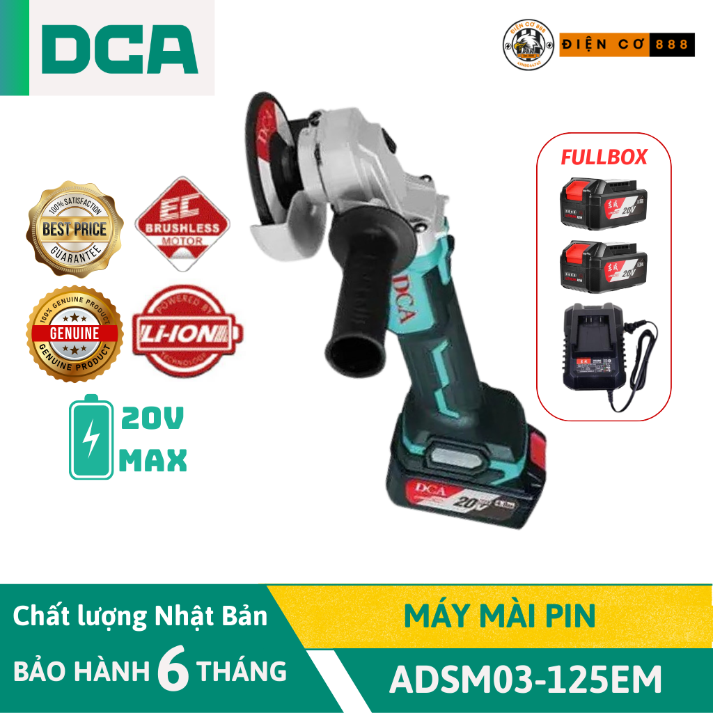 Máy mài pin DCA ADSM03-125EM 20V (2xPin 20V/4Ah, 1xSạc 20V/4Ah)