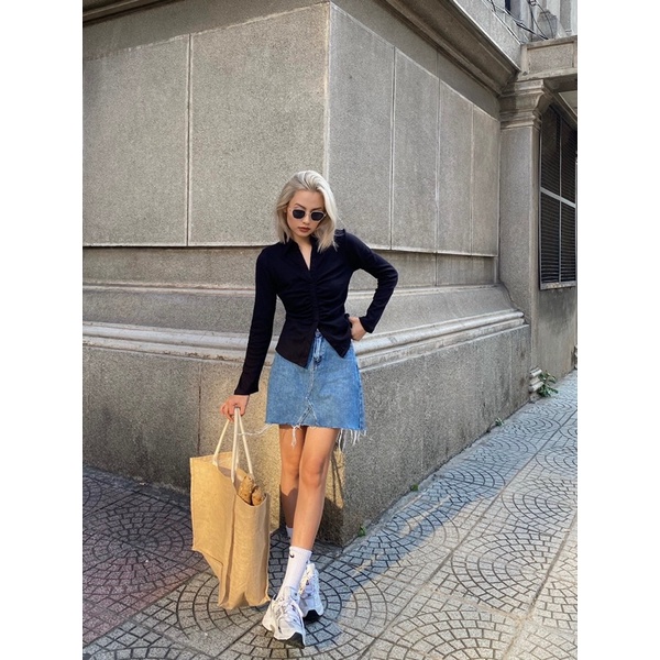 Chân váy jeans ráp cắt lai ôm form MIEU - HD24