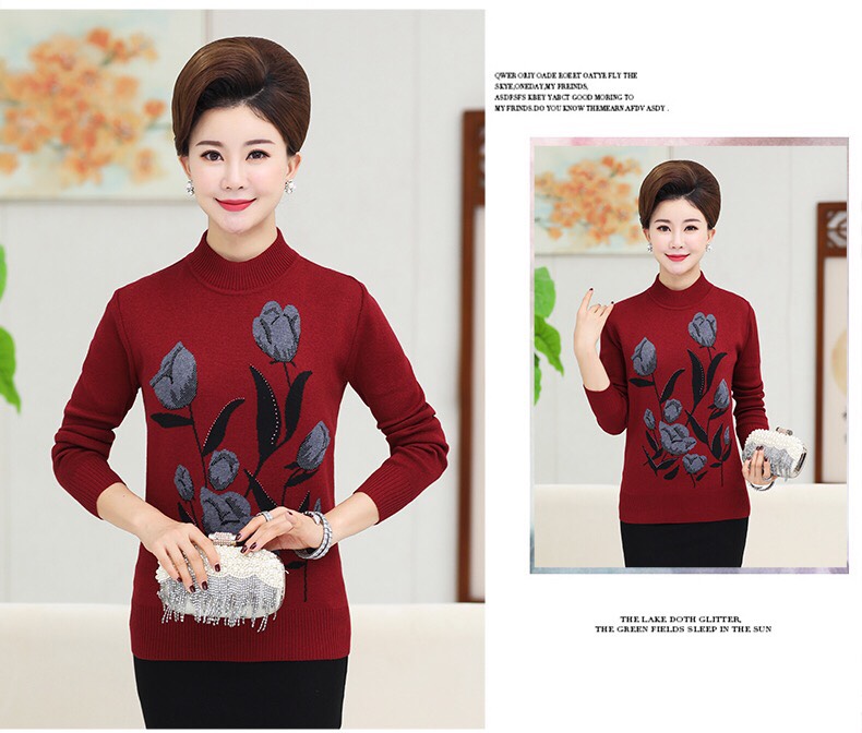 Áo len cổ cao trung niên nữ
