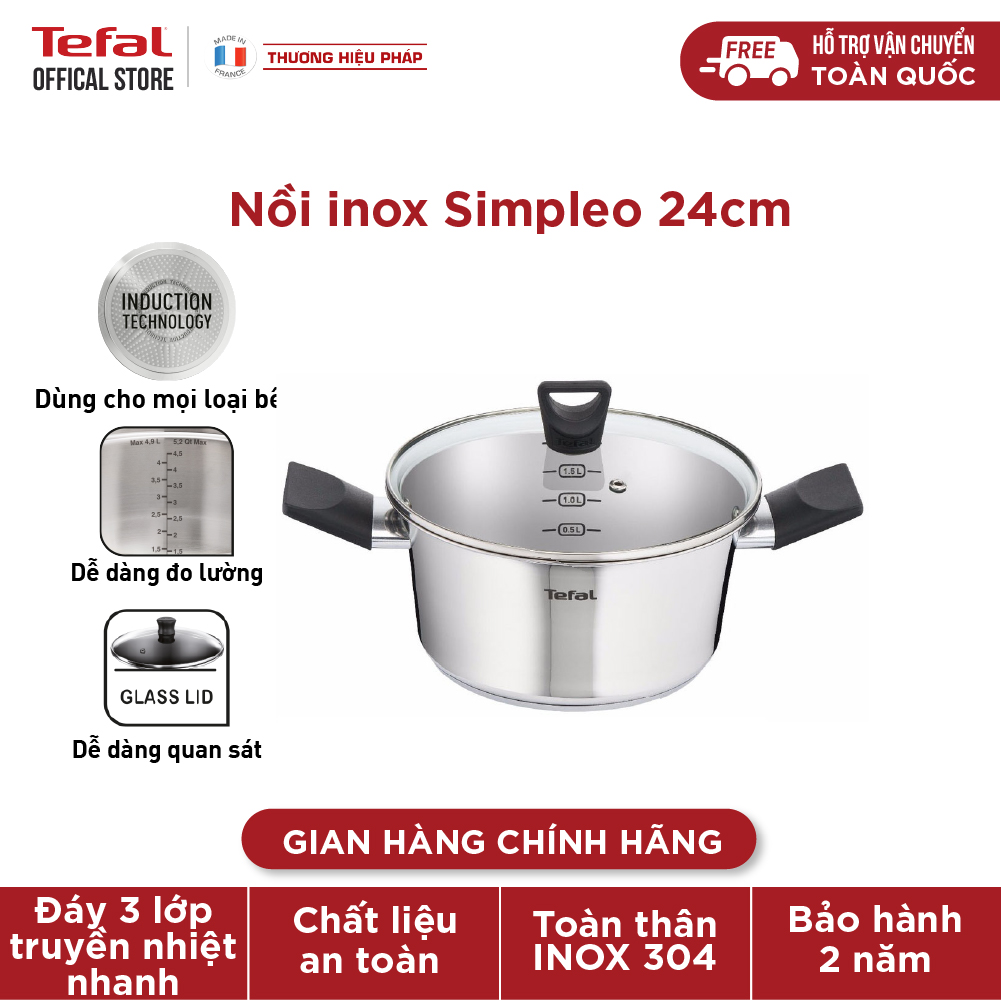 Nồi inox đáy từ Tefal Simpleo B9054695 24cm – Hàng chính hãng