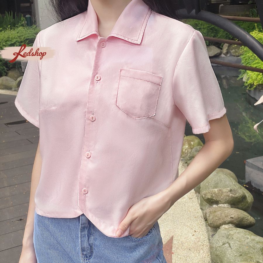 Áo sơ mi nữ Seon dáng lửng ngắn tay mùa thu Red Shop 29018
