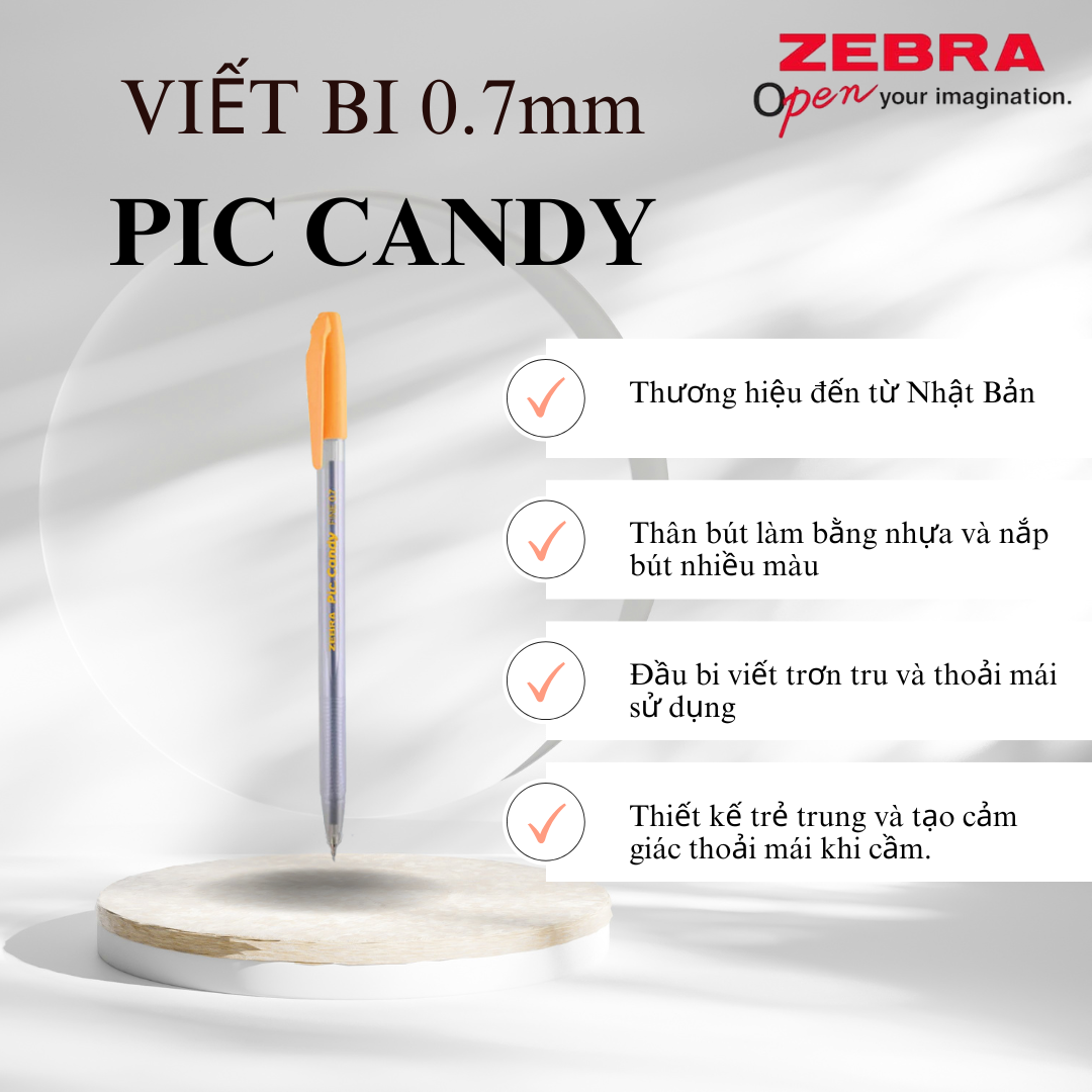 Viết bi nắp Pic Candy 0.7mm mực xanh - Zebra [Chính hãng] - 1 cây