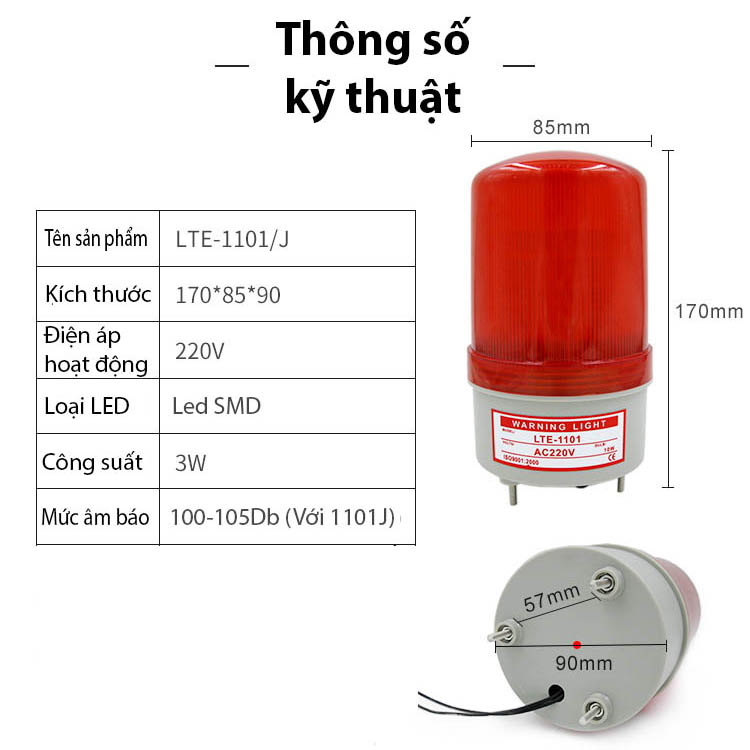 Đèn Quay Led Cảnh Báo Có Còi 220V