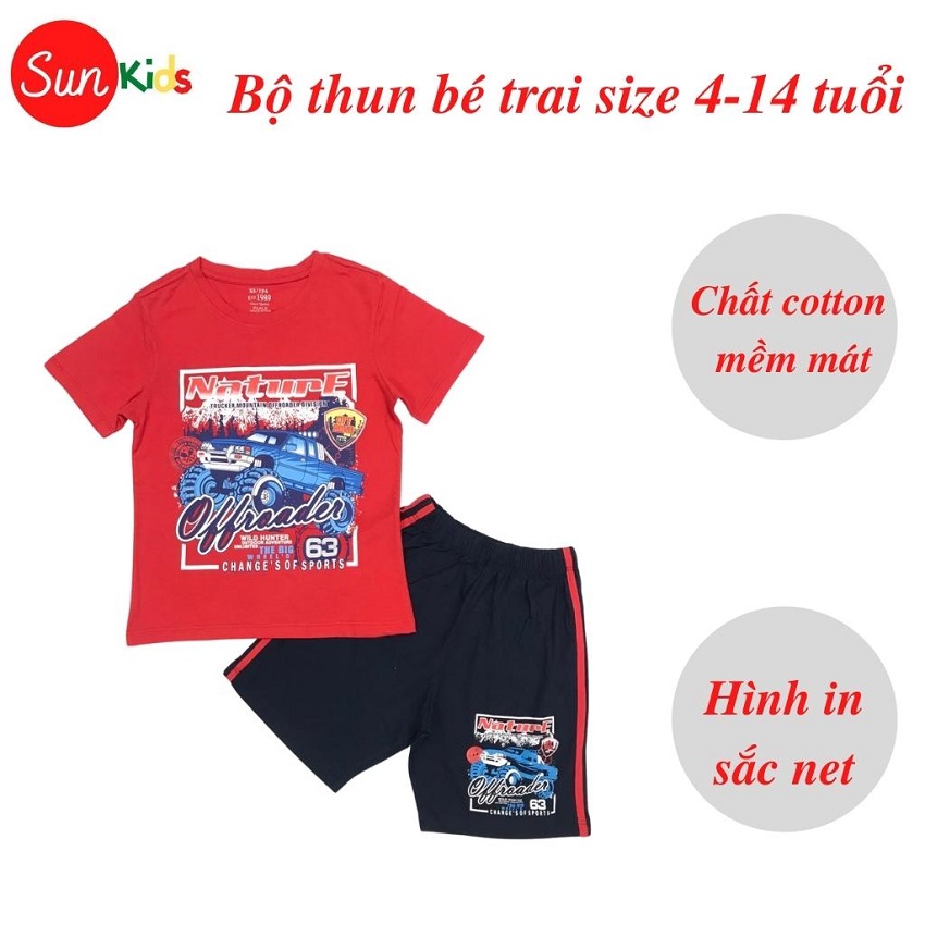 Đồ bộ bé trai, bộ thun bé trai chất cotton, nhiều màu, size đại 4-14 tuổi - SUNKIDS