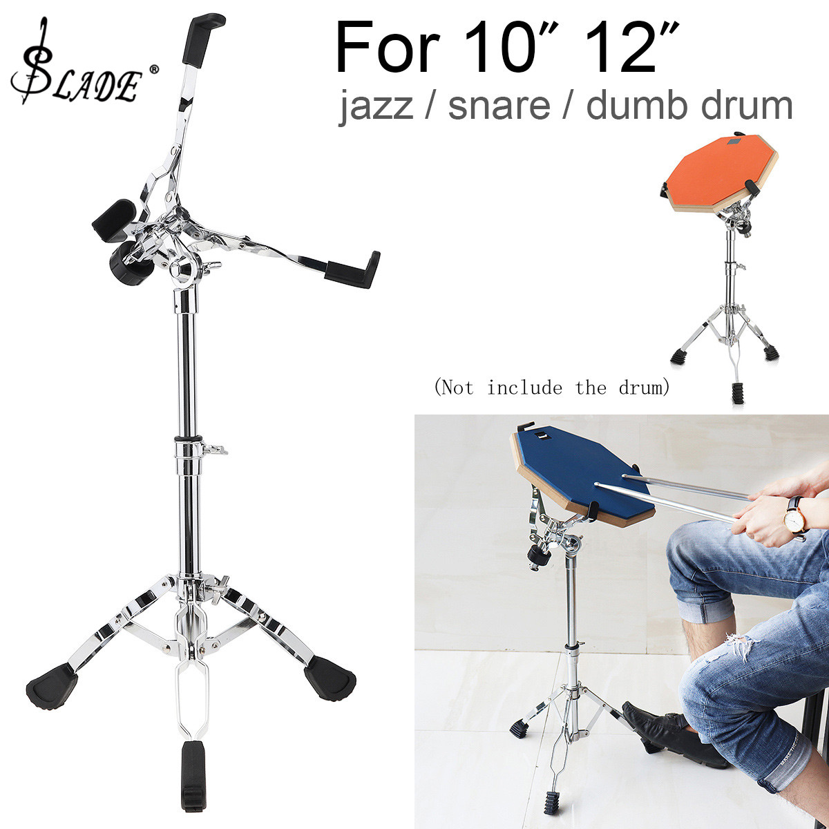 SLADE Metal Adjustment Foldable Floor Drum Stand Holder for 10 12 Inch Jazz Snare Dumb Drum