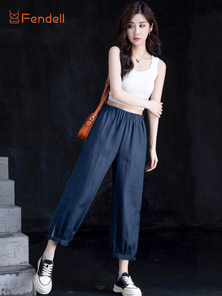 Quần Nữ Ice Silk Cotton Chiều Cao Eo Harun Rộng Thùng Thình Mùa Hè Mỏng Lanh Giản Dị Kiểu đèn Lồng Quần