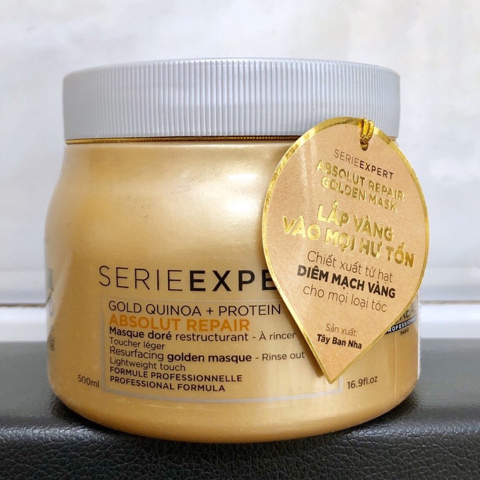 Dầu hấp phục hồi tóc hư tổn absolut repair gold quinoa + protein loreal 500ml